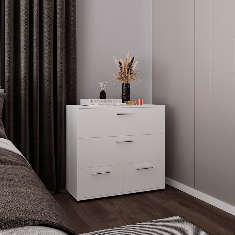 Commode à quatre tiroirs Alpine, rangement dans la chambre à coucher