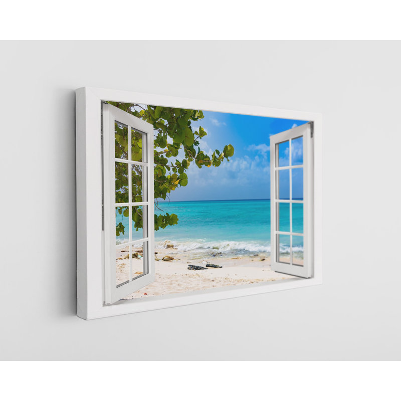 «Beach Ocean Blue Sky View From Window», reproduction sur toile, H 20 po x l 30 po