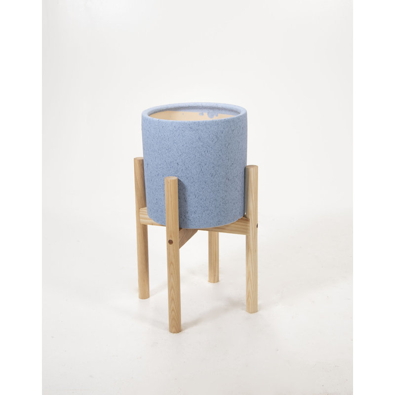 Leverett Handmade Ceramic Pot Planter, Sky Blue/Beech Natural