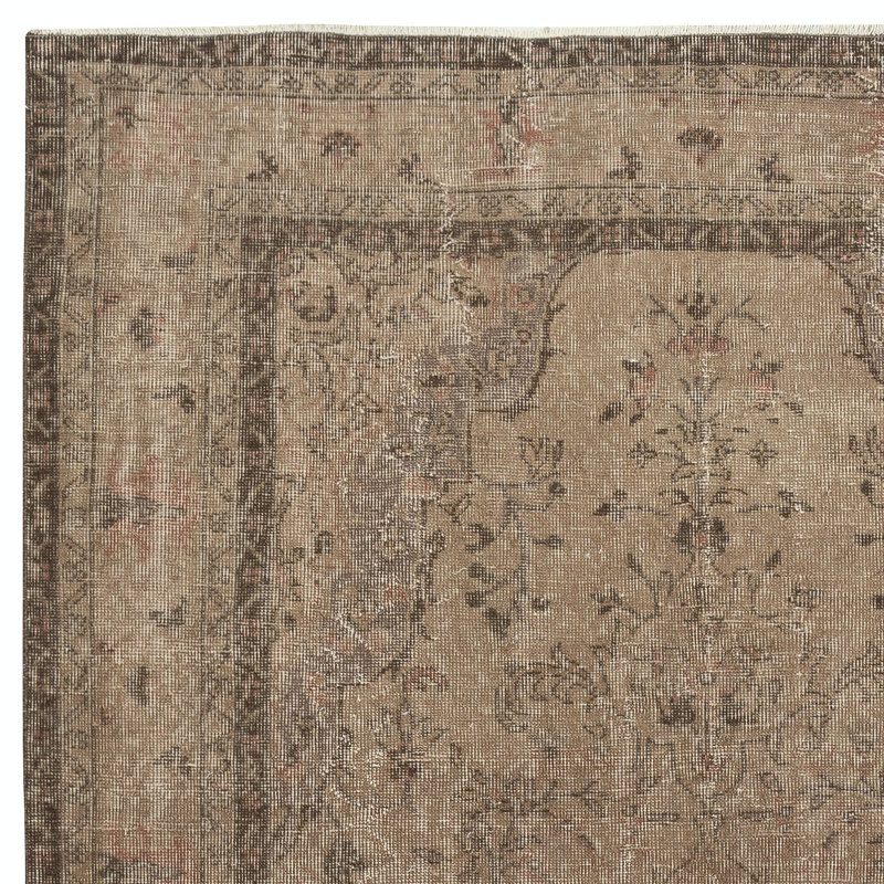 Tapis de style bohémien fait à la main 5,5 x 9,7 pi. Tapis moderne de couleur brune