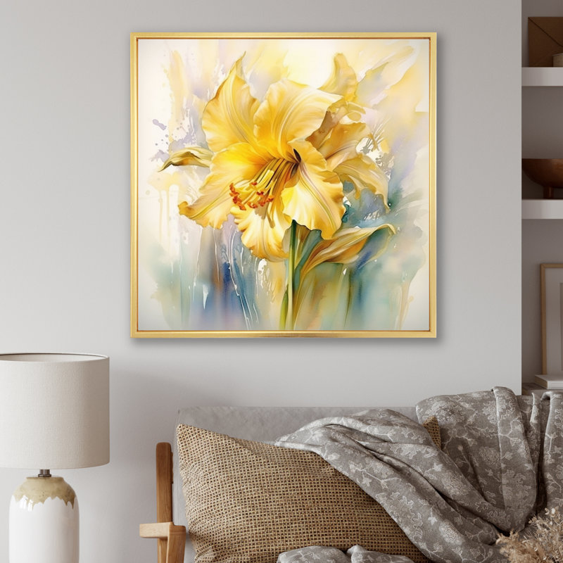 «Yellow Green Daffodils Natures Impression» sur toile, Cadre flottant doré, H 24 po x l 24 po x P 1 po