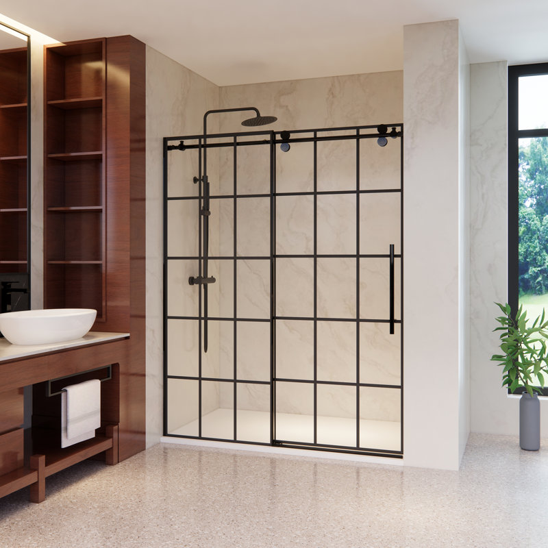 Esense 60" Matte Black Frameless Sliding Shower Door with Clear Glass