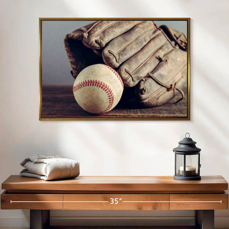 Souvenirs de baseball, 25 po x 17 po, Cadre flottant doré