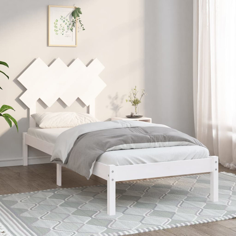Bed Frame Solid Wood, white, European Single (90 x 200cm)