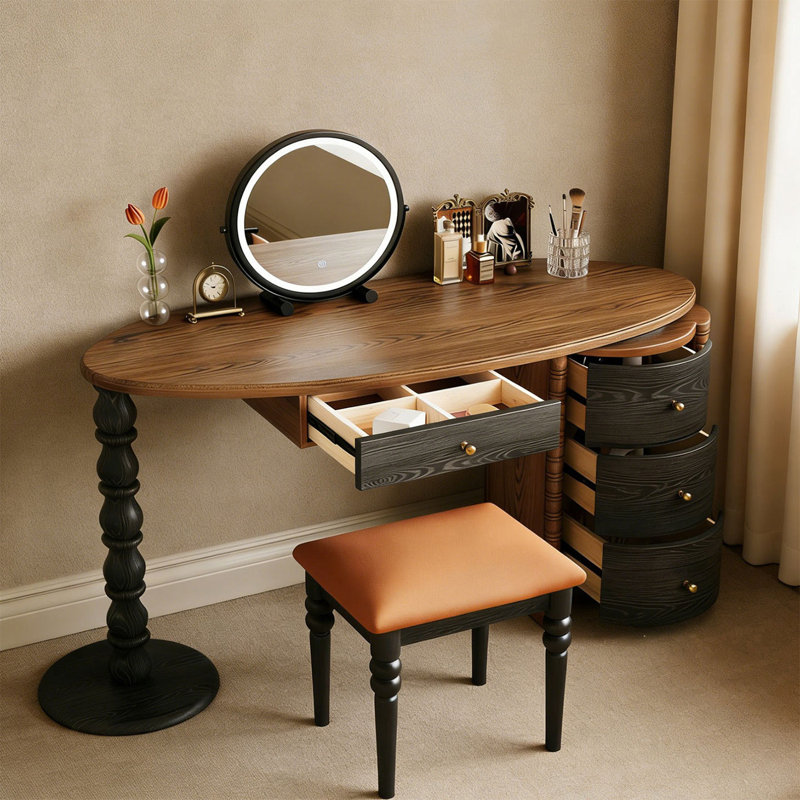 Coiffeuse vintage de style français en bois massif avec miroir, 100 cm (39,37 po)., 29.53" H x 39.37"W x 15.75" D
