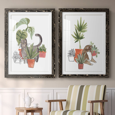 «Purrfect Plants I», reproduction encadrée de qualité supérieure - prête à être accrochée