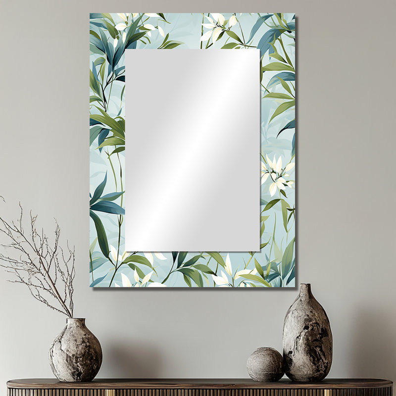 Ahnaleigh bambou tranquillité motif tropical - grand miroir mural tropical, miroir décoratif tropical, impression d'art en métal