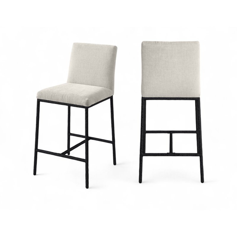 Reeves Chenille Fabric Upholstered Counter Stool, Matte Black, Cream Chenille Fabric