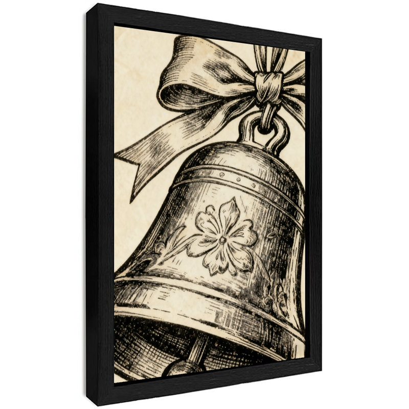 Reproduction d'art de cloche de Noël rétro encadrée noire, H 11 po x l 9 po