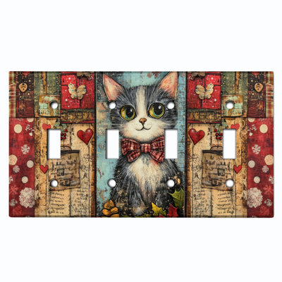 Couvercle de plaque d'interrupteur en métal; Bascule à 4 bandes US standard - chat Dapper