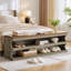 Upholstered Bench with Shelves