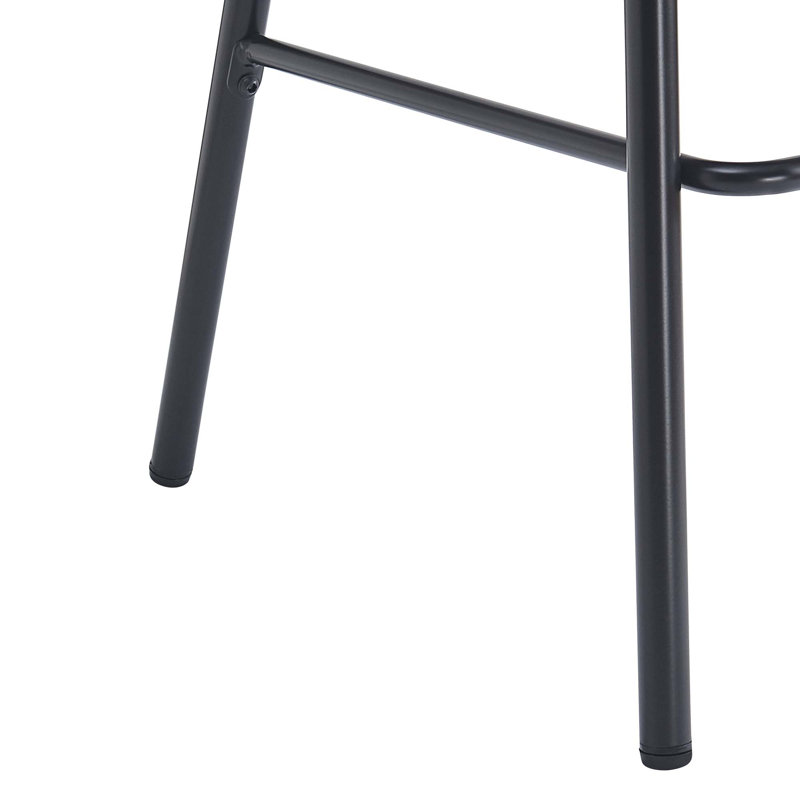 Ethan Indoor Metal Upholstered Barstool, Faux Leather Seat With Wowen Rattan Decorated Backrest, Set of 2