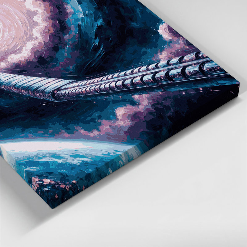 Art sur toile gris Sci Fi Space Elevator, H 11 po x l 14 po