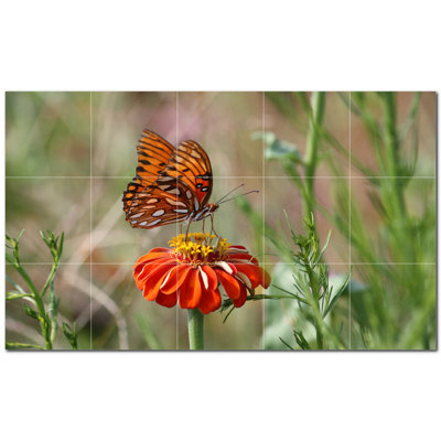 Butterfly Photo 4.25'' x 4.25'' Satin Ceramic Decorative Mural