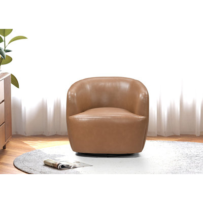 Lechlade 32" W Vegan Leather Upholstered Swivel Barrel Chair
