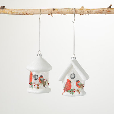 Glass Birdhouse Ornament - Set Of 2
