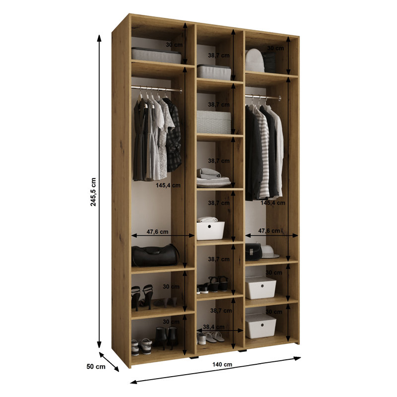 Wardrobe Moko 4, 245,5cm H x 140cm W x 40cm D, White Matt/Black