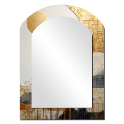 Farmstead Elegance Countryside - grand miroir mural asymétrique Farm, miroir décoratif arqué beige, impression d'art en métal