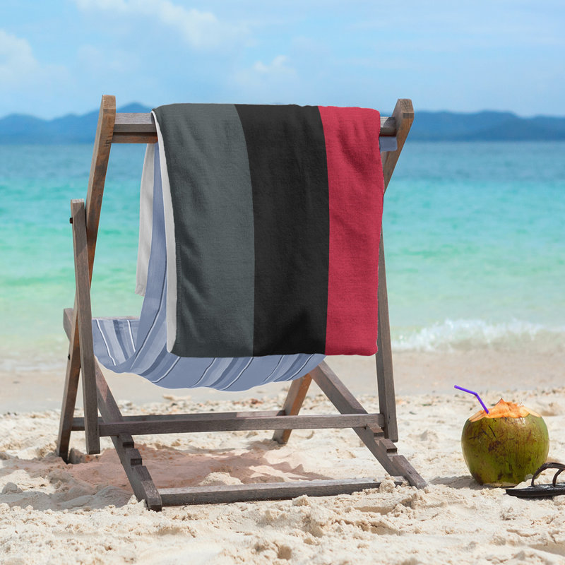 Lightweight Beach Towel, Poly/Cotton, Steel Gray/Black/Red