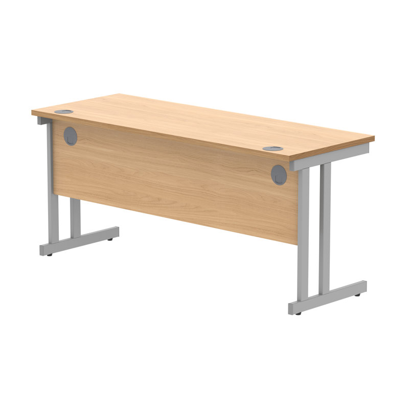 Kelson Metal Base Writing Desk, White, Beech, 73cm H x 160cm W x 60cm D