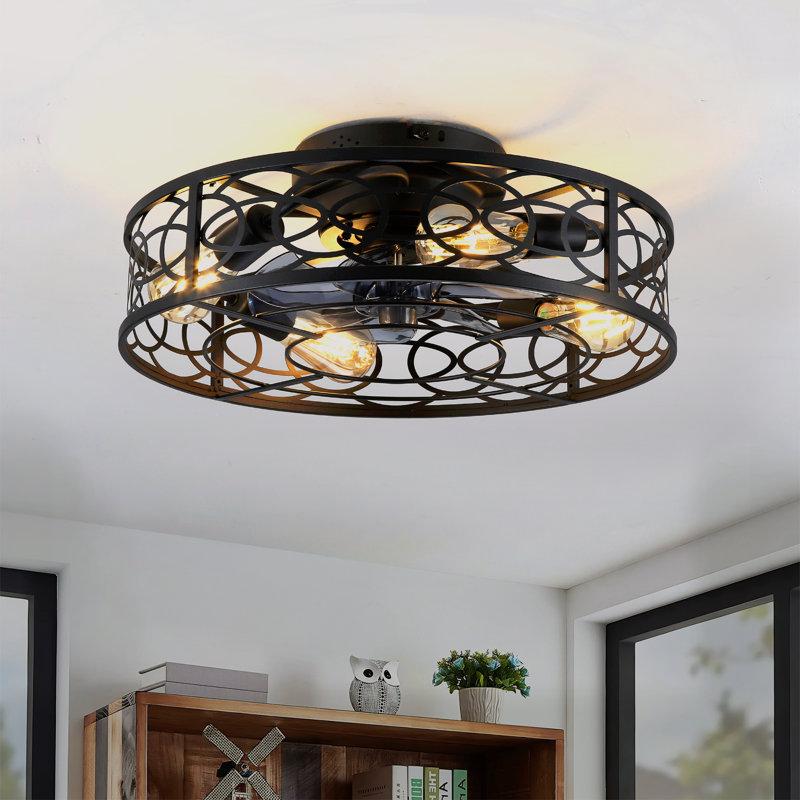 20" Matte Black Caged Flush Mount Ceiling Fans  