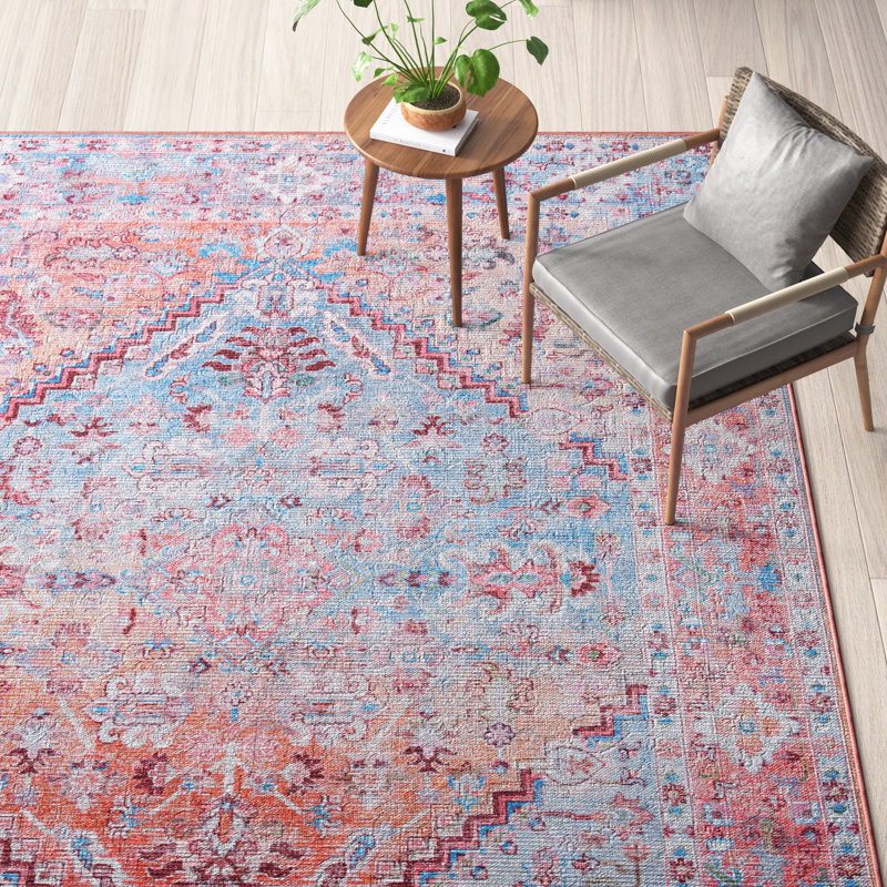 Briana Oriental Pink/Blue Area Rug, Rectangle 5'3" x 7'6"