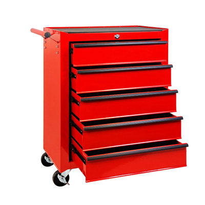 Rolling Metal Tool Chest with 5 Drawers, 20" 5-Drawer Tool Chest Cabinet with Ball Bearing Drawer Slides, Steel Tool Storage Box Organizer-RED