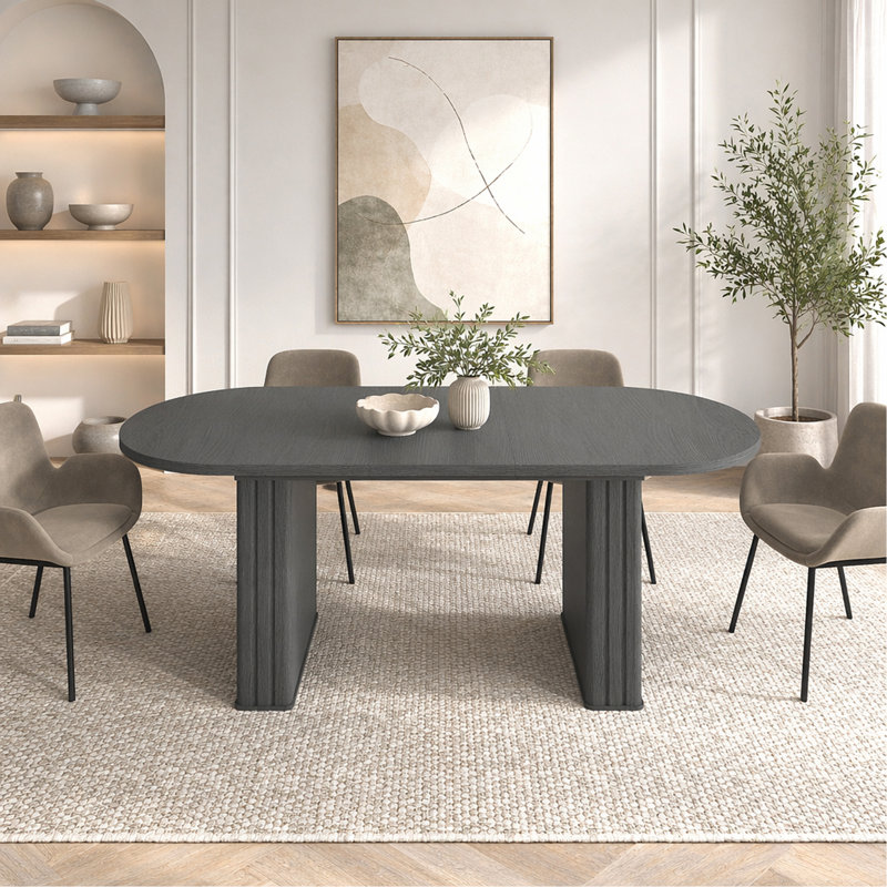 Table de salle à manger extensible pour 4 à 8 personnes, table de cuisine ovale avec base en bois pour salon familial (noir)