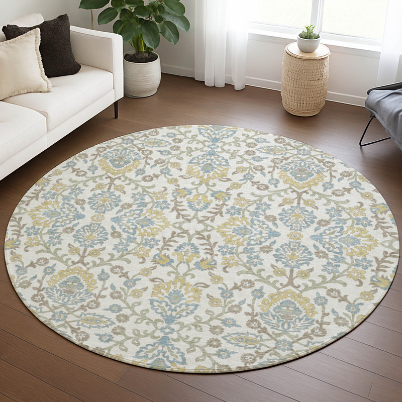Machine Washable Indoor/Outdoor Chantille ACN2634 Global Rug, Ivory, 8' Round