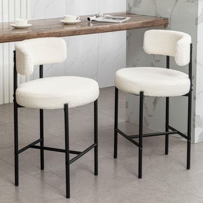 Boucle Bar Stools Set Of 2, 24" Modern Counter Stools With Backs, Upholstered Barstools For Kitchen Island, Bar, Cafe