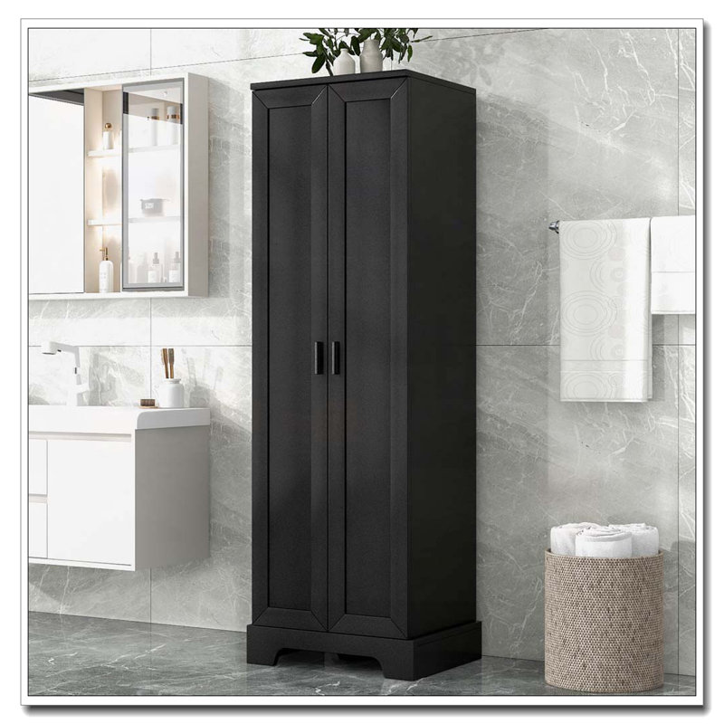 Armoire de rangement autoportante pour salle de bain avec 2 portes et tablette réglable, Noir