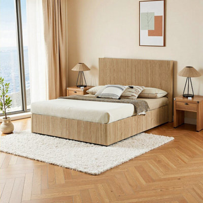 Elegant Queen Size Lift-Up Storage Bed Frame - Rustic Oak Wood with Hydraulic Lift, No Box Spring Needed