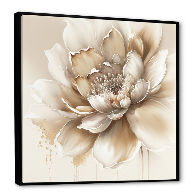 «Blooming Beige Floral Design III», reproduction d'art sur toile botanique, H 36 po x l 36 po x P 1,5 po, Noir