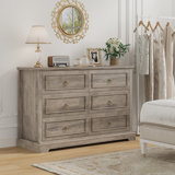 Commode à 6 tiroirs l 47,2 po Lamyla, commode double en bois de style Mid-Century moderne, blanc, gris ou espresso