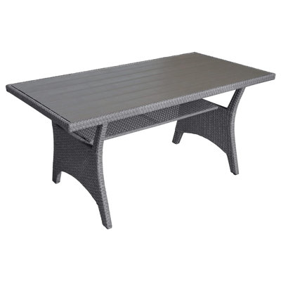 Maria Outdoor Dining Table, 57 Inch Top W/ Shelf, Rattan Woven by Benjara