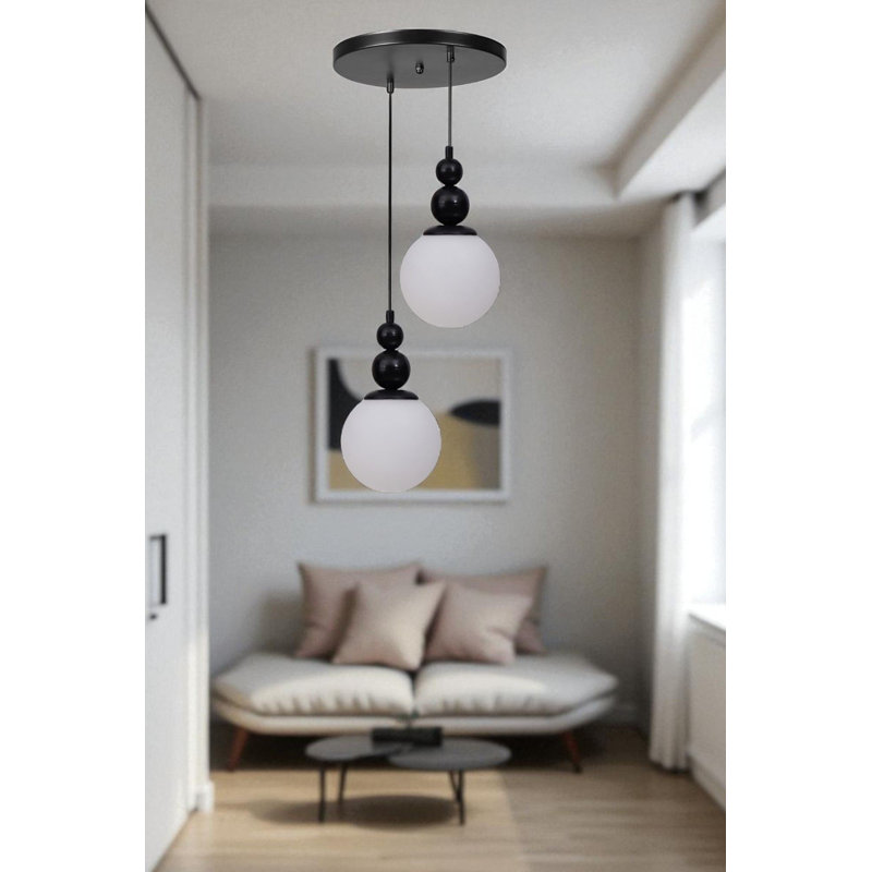 Lustre en métal élégant avec capuchon en verre, hauteur réglable 31,5 po | Plaque de base de 9,8 po | 2 x douilles E27 (40 W maximum) | Conception élégante en noir et blanc, pour le salon et la salle à manger, éclairage moderne et fonctionnel