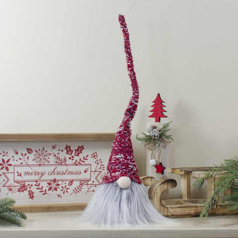 Figurine de gnome de Noël 18 po rouge et gris