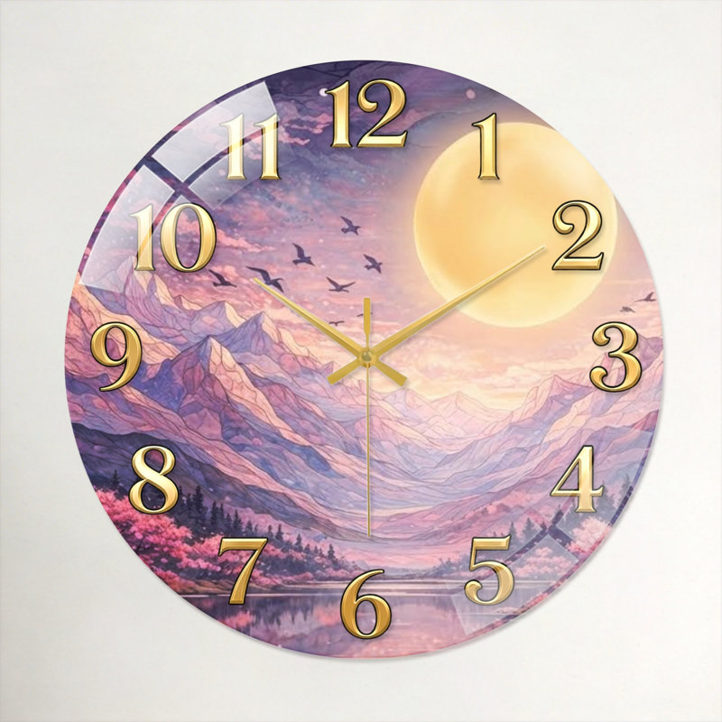 Horloge murale en verre Mountain, 60 x 60 cm (23,6 x 23,6 pouces)