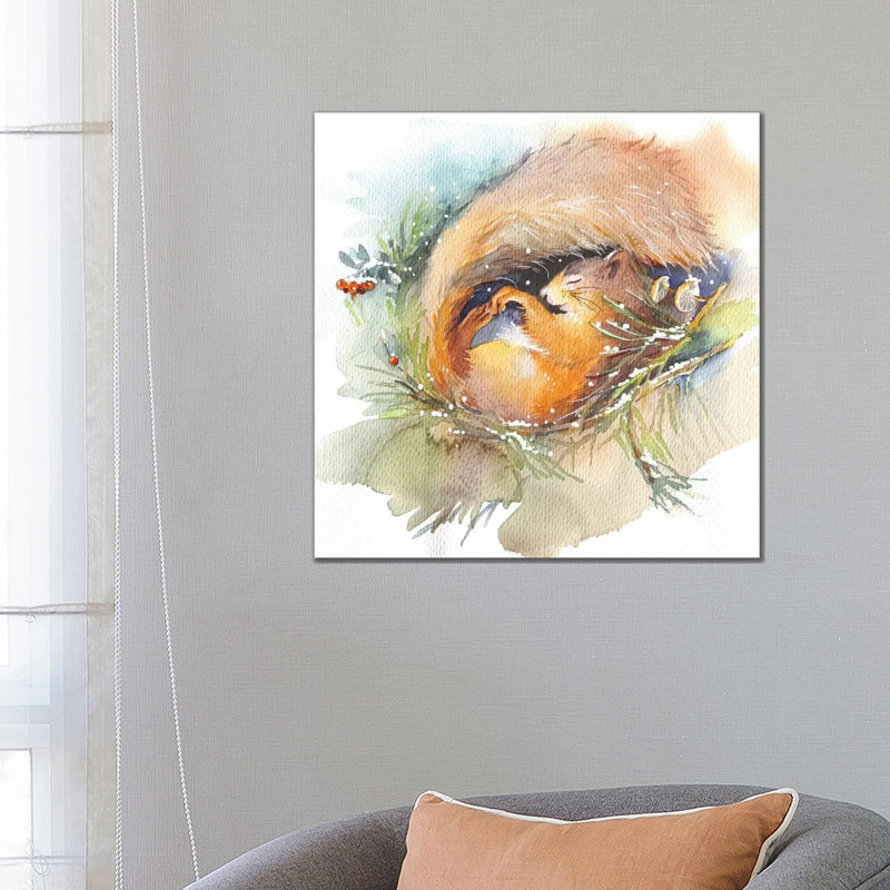 Sleeping Squirrel by Marina Ignatova - Wrapped Canvas Painting, 66.04 cm H x 66.04 cm W x 3.175 cm D