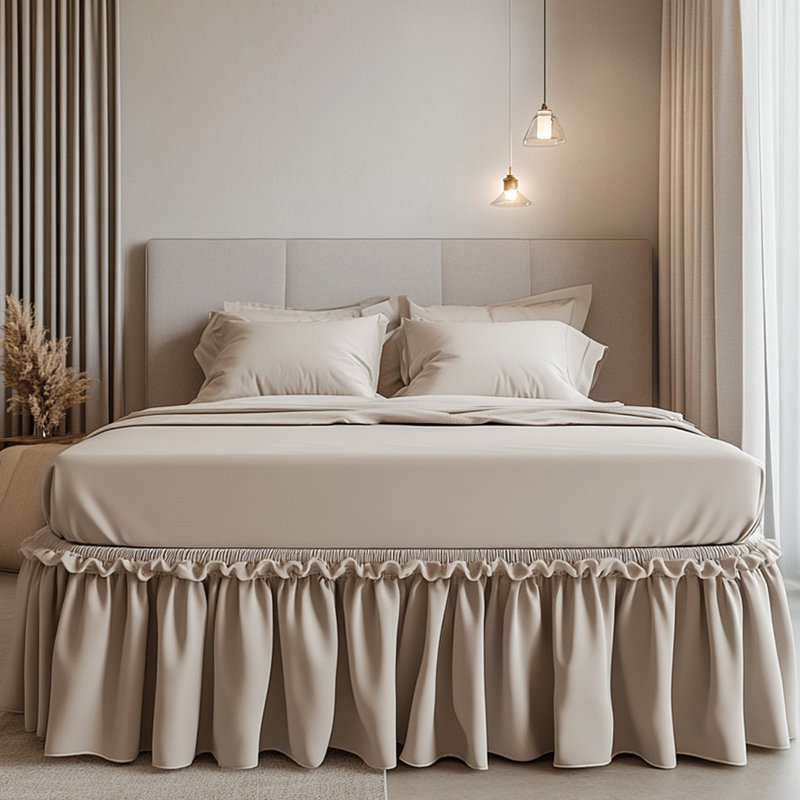 Beige Ruffled Bed Skirt Soft Bed Wrap