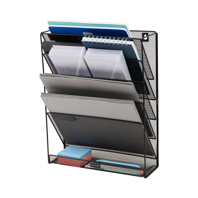 Black Metal Mesh 5-Tier Vertical File Organizer