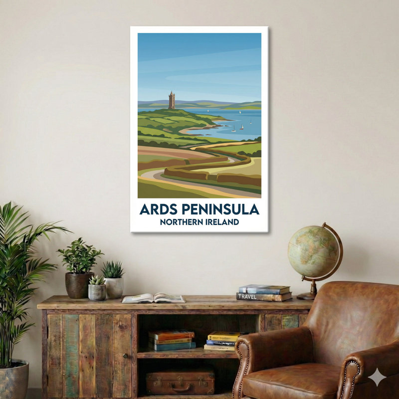 Ards Peninsula, Northern Ireland - Romantic Coastal Escape Travel Poster. Giclee Print On Wrapped Canvas. Wall Art, Home Decor - Regions & Scenic Areas, Northern Ireland - Wrapped Canvas Print