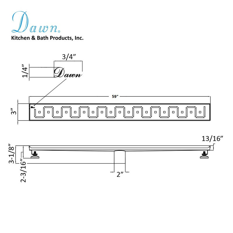 Congo-Chambeshi River Series 59 Inch Long Stainless Steel Linear Floor Shower Drain
