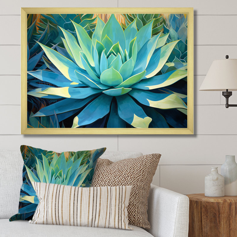 «Green Succulents Majestic Agave II - Succulent», art mural, H 30 po x l 40 po x P 1,5 po, Cadre doré simple
