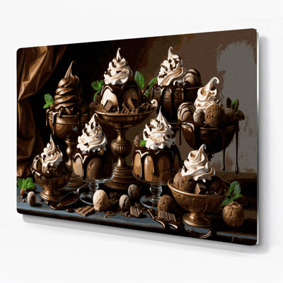 Desserts, chocolat, crème glacée, art mural en métal brun
