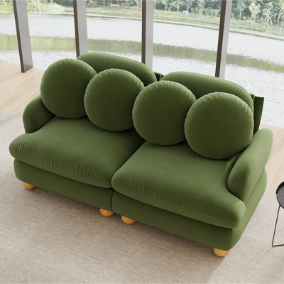 Canapé d'angle modulaire 2 places en chenille verte de 173 cm (68 po), assise profonde avec 4 coussins décoratifs.