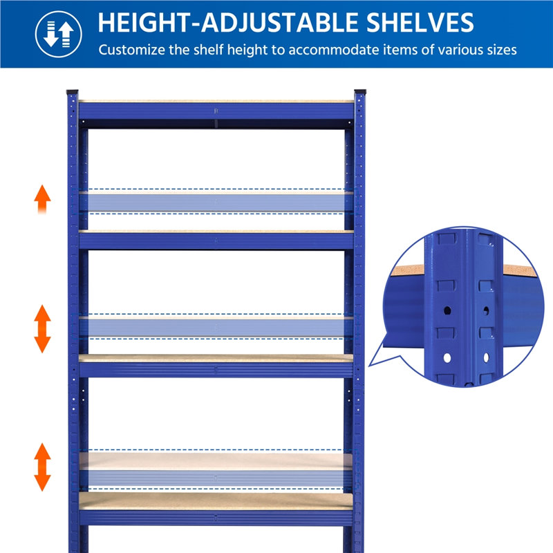 Blue 5-Tier Adjustable Metal and MDF Storage Shelving Unit