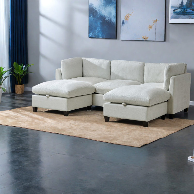 Canapé modulaire en U rembourré avec rangement en chenille Spacieux