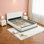 Élégant grand lit tapissier Boucle - centre de chambre blanc luxueux, aucun sommier nécessaire
