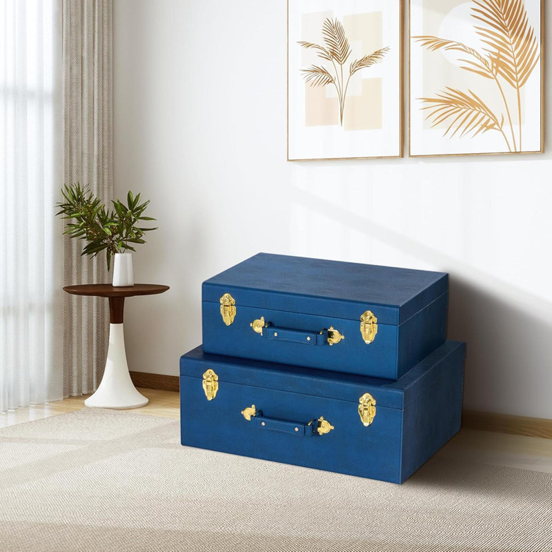 Ensemble de 2 coffres de rangement avec poignées Sagala, Bleu